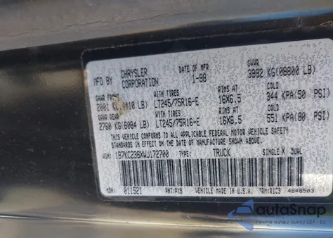 1998 Dodge Ram 2500 St from USA, damaged, VIN 1B7KC236XWJ172700